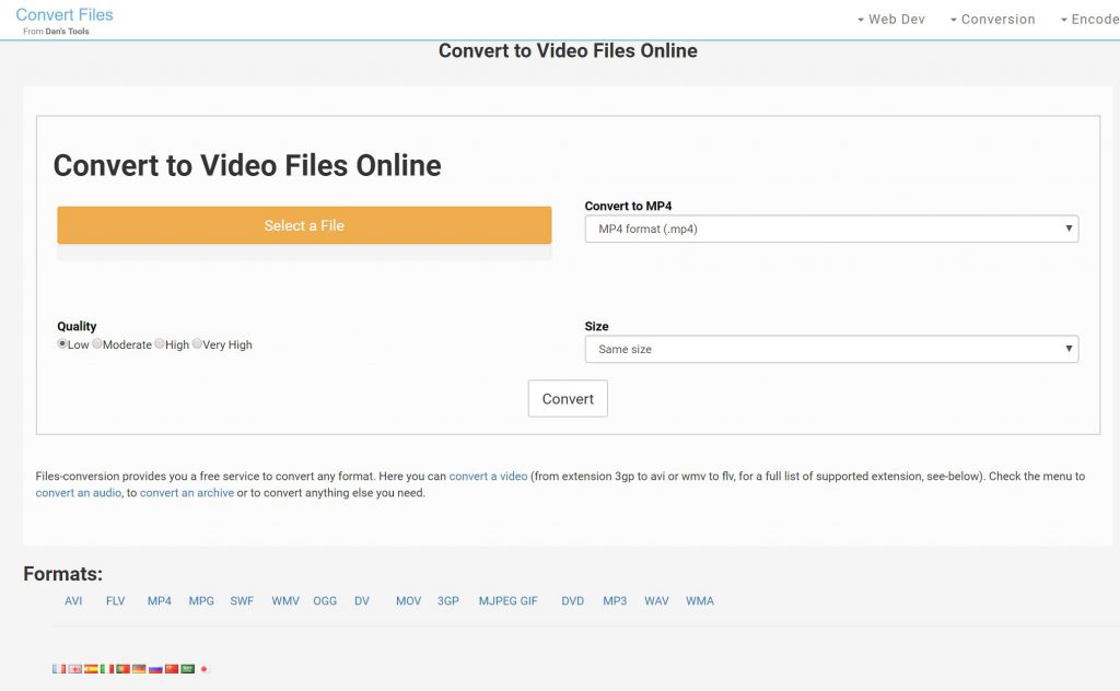 files-conversion.com online video converter screenshot