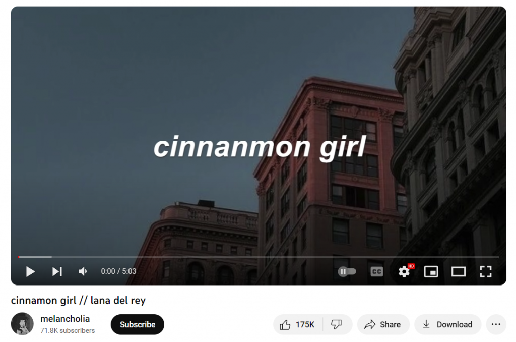 Example of a fan-made lyric video for Cinnamon Girl by Lana Del Rey