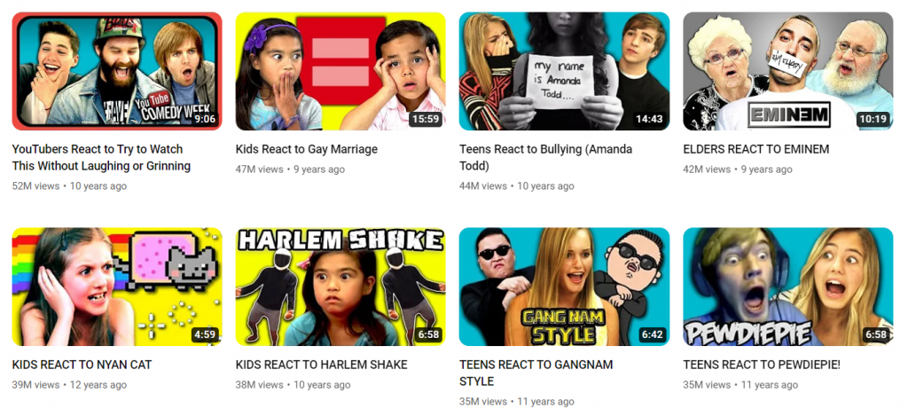The REACT channel is shown as a perfect example of reaction videos and why they are popular