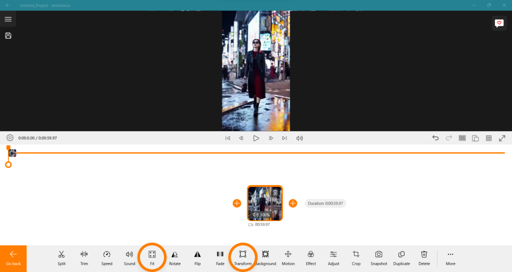Use the Fit and Transform tools to adjust the video placement