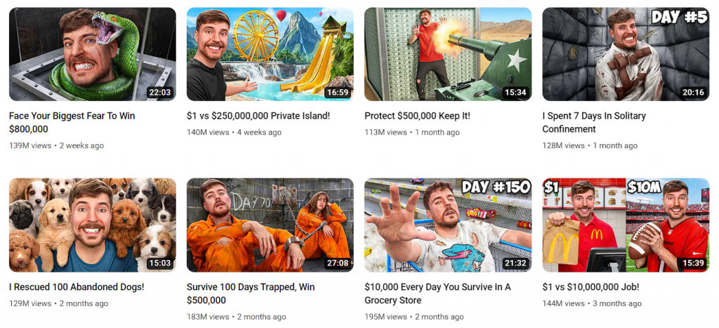 MrBeast's thumbnail is an example of eye-catching thumbnails