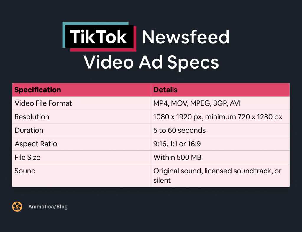 TikTok Newsfeed Video Ad Specs