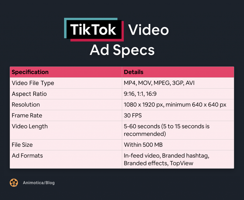 TikTok Video Ad Specs